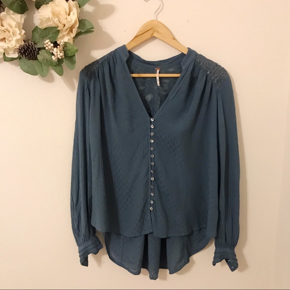 Free People Blue Canyon Rose Hi-Lo Blouse Size XS - Picture 3 of 8